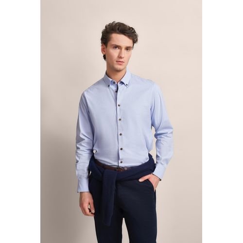 Langarmhemd BUGATTI, Herren, Gr. L, Normalgrößen, blau (hellblau), 100% Baumwolle, unifarben, casual, normal, Langarm eckige 2-Knopf-Manschette, Hemden, aus 100 % Baumwolle