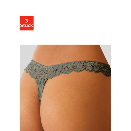 String PETITE FLEUR, Damen, Gr. 32/34, bunt (khaki, hellgrün, mango), Spitze, Microtouch, Obermaterial: 86% Polyester, 14% Elasthan, Unterhosen, hinten komplett aus zarter Jacquardspitze