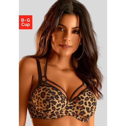 Schalen-BH PETITE FLEUR GOLD, Damen, Gr. 70, Cup F, braun (leodruck), Microtouch, Obermaterial: 80% Polyamid, 20% Elasthan, sexy, BHs, mit verführerischer Bänder-Optik