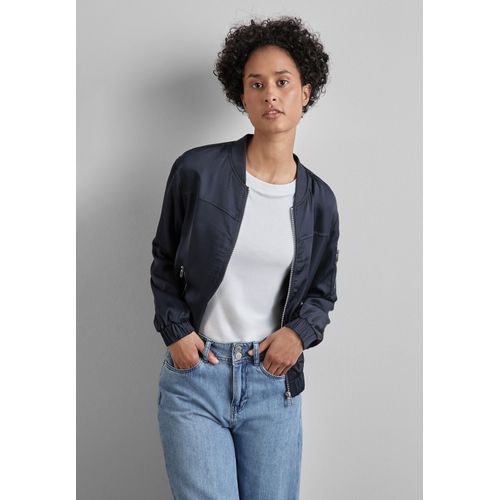 Blouson STREET ONE, Damen, Gr. 34, blau (night sky blau), Stoff, 100% Viskose, unifarben, casual, gerade normal, hoch geschlossener Ausschnitt, Langarm Bündchen, Jacken, aus softer Viskose