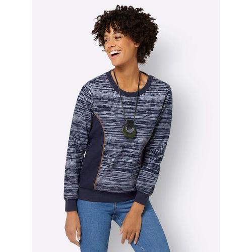 Sweatshirt CASUAL LOOKS Gr. 48, blau (marine-ecru-bedruckt) Damen Sweatshirts