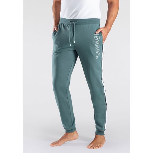 Sweathose BENCH. LOUNGEWEAR, Herren, Gr. 48/50 (M), N-Gr, blau (hellpetrol), Sweatware, Obermaterial: 60% Baumwolle, 40% Polyester, unifarben mit Farbeinsatz, Basic, bequem lang, Hosen, mit aufgesetzten Streifen an der Seite und Logodruck