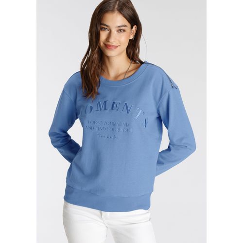 Sweatshirt TAMARIS Gr. 36/38, blau Damen Sweatshirts Mit einem Zipper an der Schulter - NEUE KOLLEKTION