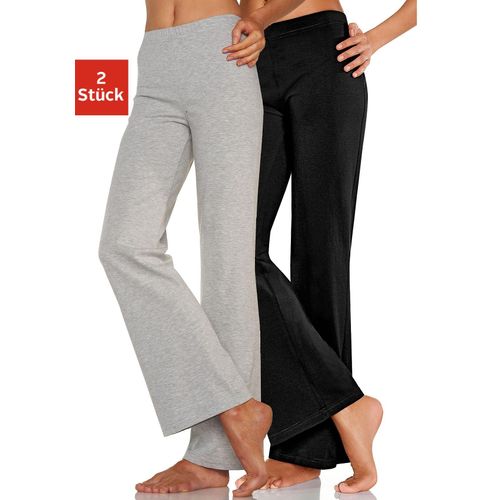 Jazzpants VIVANCE ACTIVE, Damen, Gr. 52/54, N-Gr, grau (1x hellgrau, meliert, 1x schwarz), Single Jersey, Obermaterial: 95% Baumwolle, 5% Elasthan. Obermaterial Melange: 60% Baumwolle, 35% Polyester, 5% Elasthan, unifarben, meliert, Basic, Basic lang, Hosen, mit leicht ausgestelltem Bein, Loungewear