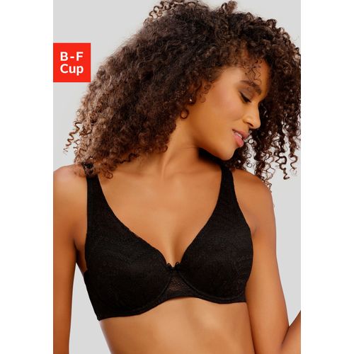 Schalen-BH LASCANA, Damen, Gr. 100, Cup E, schwarz, Spitze, Obermaterial: 84% Polyamid, 16% Elasthan, feminin, BHs, mit Bügel und drei Tragevarianten, Dessous