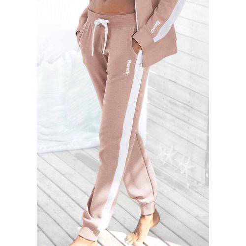 Sweathose BENCH. LOUNGEWEAR Gr. 32/34, N-Gr, beige (nude, weiß) Damen Hosen mit Seitenstreifen und schmalem Bein