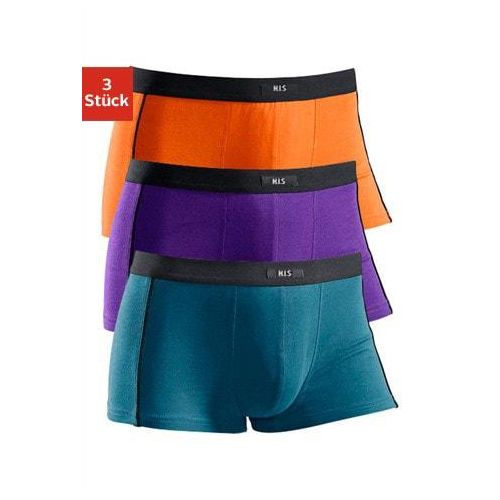 Boxer H.I.S Gr. 3, bunt (orange, lila, petrol), Herren, Jersey, Obermaterial: 95% Baumwolle, 5% Elasthan, Unterhosen, mit schmalen Piping an den Seiten