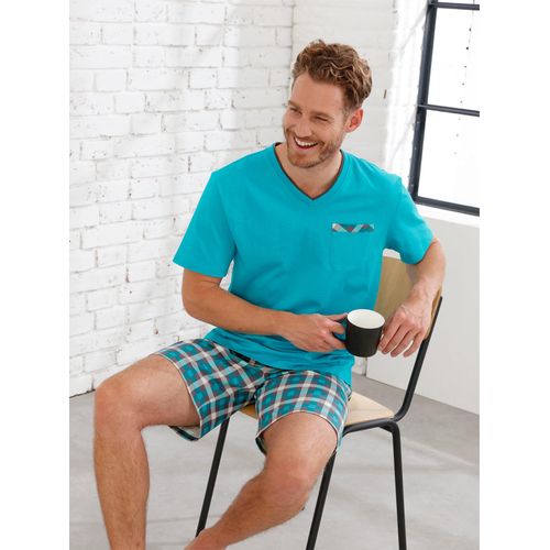 Shorty WÄSCHEPUR, Herren, Gr. 52/54, blau (türkis), 100% Baumwolle, Homewear-Sets