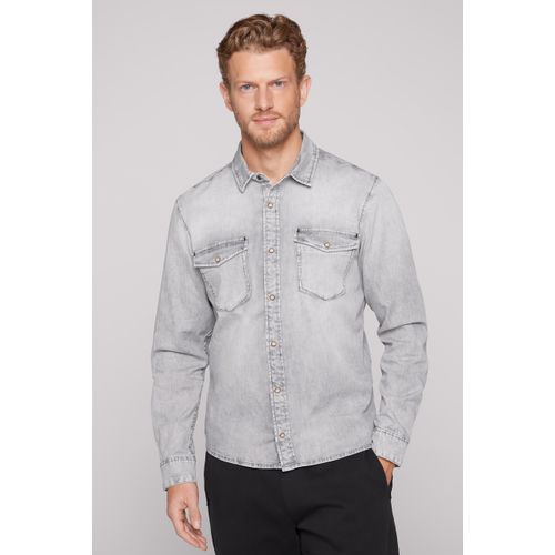 Jeanshemd CAMP DAVID, Herren, Gr. M, Normalgrößen, grau (light grau bleached), Material: 97% Baumwolle, 3% Elasthan, bestickt, casual, regular fit normal, Langarm 1-Knopf-Manschette, Hemden, mit Kentkragen