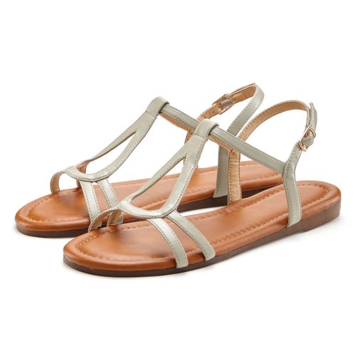 Sandale LASCANA Gr. 36, beige Damen Schuhe Sandalette, Sommerschuh mit raffinierten Riemchen VEGAN