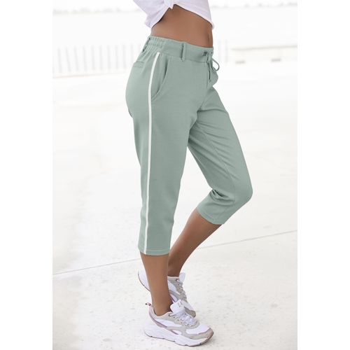 Caprihose LASCANA, Damen, Gr. 44, N-Gr, grün (mint), Obermaterial: 70% Viskose, 25% Polyamid, 5% Elasthan, unifarben, modisch, Basic kniebedeckend, Hosen Homewear Hose, mit seitlichen Streifen, Loungewear