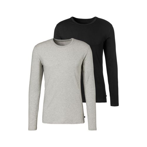 Langarmshirt H.I.S Gr. S, grau (grau, meliert, schwarz), Herren, Jersey, Obermaterial: 95% Baumwolle, 5% Elasthan, Shirts, Doppelpack Unterziehshirt aus Baumwoll-Mix