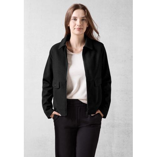 Kurzjacke CECIL, Damen, Gr. XL (44), schwarz, Stoff, 90% Polyester, 10% Viskose, unifarben, casual, normal normal, V-Ausschnitt, Langarm abgesteppt, Jacken, mit Kragen