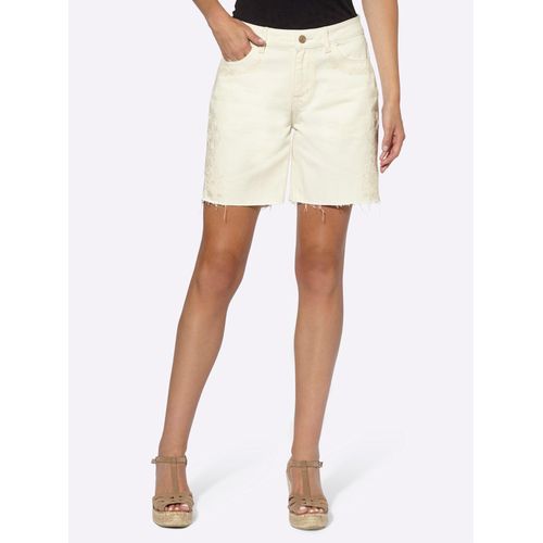 Jeansshorts HEINE, Damen, Gr. 44, Normalgrößen, beige (ecru), 100% Baumwolle, unifarben, kurz, Jeans