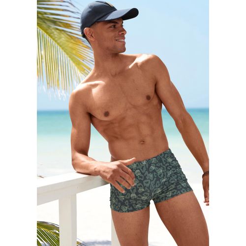 Boxer-Badehose BRUNO BANANI Gr. 5, N-Gr, blau (marine-oliv) Herren Badehosen im Animal-Design