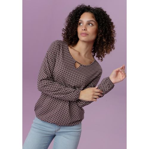 Langarmshirt ANISTON SELECTED, Damen, Gr. 36, rosa (schwarz, sanftes weiß, mauve), Single Jersey, Obermaterial: 95% Viskose, 5% Elasthan, bedruckt, Minimalmuster, modisch, figurumspielend, Rundhals, Langarm elastischer Bund mit Gummizug, Shirts, in unterschiedlichen Drucken, jeweils mit Schmuckelement