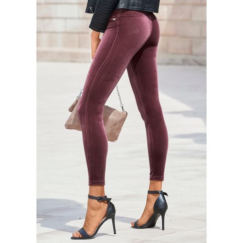 Leggings LASCANA, Damen, Gr. 52/54, N-Gr, rot (weinrot), Samt, Obermaterial: 92% Polyester, 8% Elasthan, modisch, Hosen, in weicher, elastischer Samtoptik