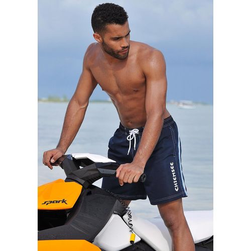 Badeshorts CHIEMSEE, Herren, Gr. S (46/48), N-Gr, blau (marine), Microfaser, Polyester, unifarben, Badehosen, sportliche Bade-Shorts, elastischer Bund, mit Außenkordel