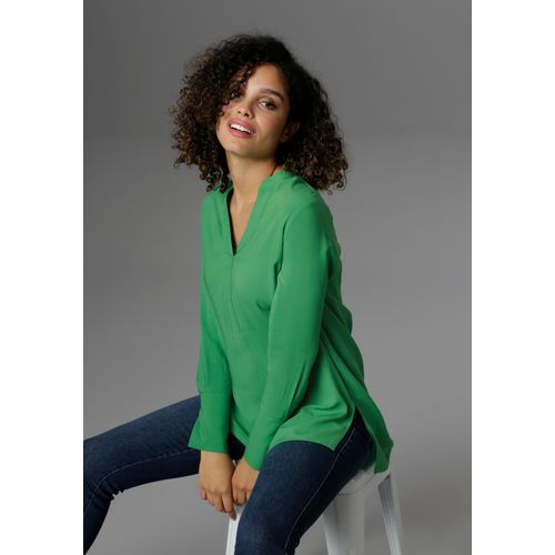 Longbluse ANISTON SELECTED, Damen, Gr. 36, grün, Web, Obermaterial: 100% Viskose, unifarben, Basic, lässig geschnitten lang, V-Ausschnitt, Langarm lange Manschette, Blusen, mit extra-langen Manschetten, Topseller