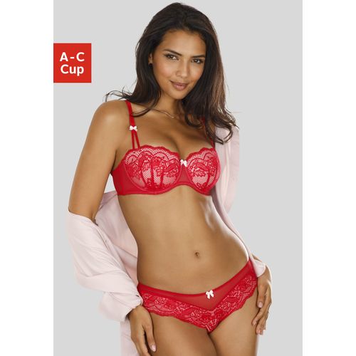 Set: Schalen-BH S.OLIVER Gr. 85 (44/46), Cup A, rot (rot, rose) Damen BH-Sets mit feiner, blumiger Spitze und zarten Zierschleifen, sexy Dessous