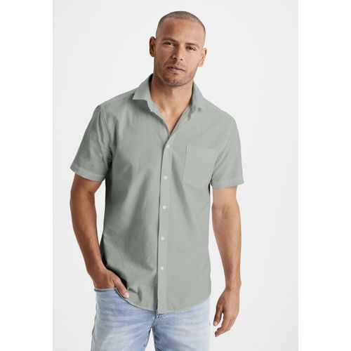 Kurzarmhemd H.I.S, Herren, Gr. M (39/40), N-Gr, grün (salbei), Web, Obermaterial: 100% Baumwolle, casual, regular fit, ohne Ausschnitt, Kurzarm abgesteppte Kante, Hemden, mit Kentkragen, Oxford-Qualität aus reiner Baumwolle