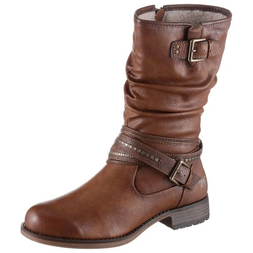 Winterstiefel MUSTANG SHOES Gr. 37, Normalschaft, braun (cognac, used) Damen Schuhe mit Zierschnallen am slouchy Schaft