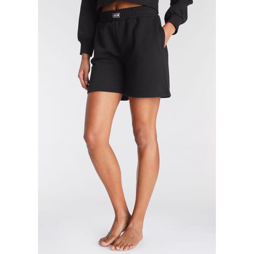 Sweathose LASCANA, Damen, Gr. 36/38, N-Gr, schwarz, Sweatware, Obermaterial: 60% Baumwolle, 40% Polyester, unifarben, Basic, Basic ca. Mitte Oberschenkel, Hosen, mit geripptem Hosenbund, Loungewear, Loungeanzug