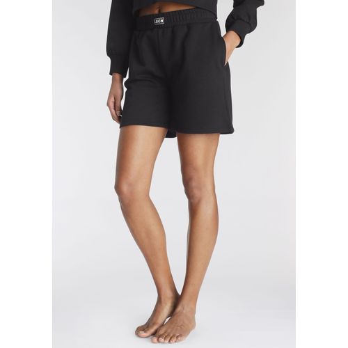 Sweathose LASCANA, Damen, Gr. 40/42, N-Gr, schwarz, Sweatware, Obermaterial: 60% Baumwolle, 40% Polyester, unifarben, Basic, Basic ca. Mitte Oberschenkel, Hosen, mit geripptem Hosenbund, Loungewear, Loungeanzug