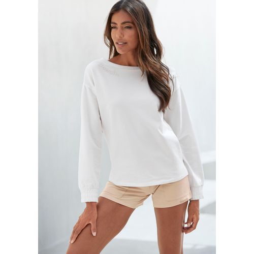 Sweatshirt BENCH. LOUNGEWEAR Gr. 48/50, beige (ecru) Damen Sweatshirts mit gerafften Ärmelbündchen, Loungeanzug