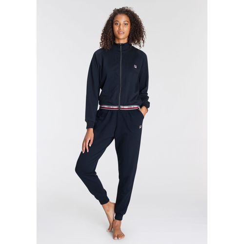 Pyjama FILA, Damen, Gr. S, bunt (navy, rot, weiß), Sweatware, Obermaterial: 100% Baumwolle, unifarben mit Farbeinsätzen, casual, bequem lang, ohne Ausschnitt, Langarm elastischer Bund, Homewear-Sets, mit Details in Kontrastfarben