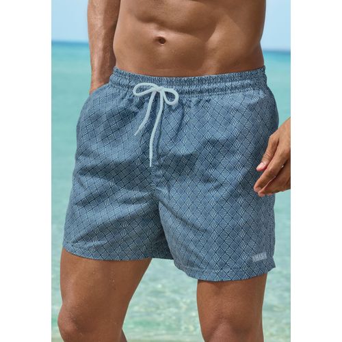 Badeshorts H.I.S, Herren, Gr. M, N-Gr, blau (blau bedruckt), Recycling-Polyester, bedruckt, Badehosen, mit Alloverdruck