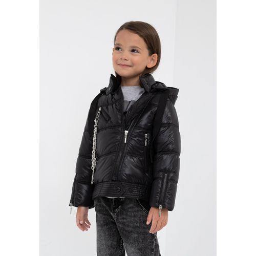 Outdoorjacke GULLIVER, Mädchen, Gr. 110, schwarz, 100% Nylon, kariert, unifarben, casual, kurz, ohne Ausschnitt, Langarm, Jacken, in stylischer Bikerform