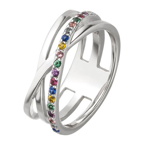 Fingerring JOBO Gr. 52, silber (silber 925, mehrfarbig), Fingerringe, Damen, 52, Silber 925 (Sterlingsilber), 925 Silber mit bunten Zirkonia