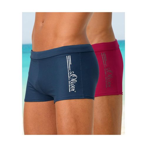Boxer-Badehose S.OLIVER, Herren, Gr. 7, N-Gr, rot, Polyamid, unifarben, Badehosen, mit Logoschriftzug im coolen Used-Look