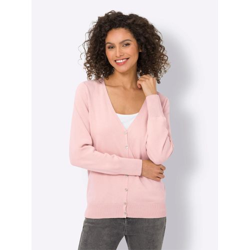 Strickjacke HEINE, Damen, Gr. 48, rosa (hellrosé), 100% Baumwolle, unifarben, Langarm, Strickjacken