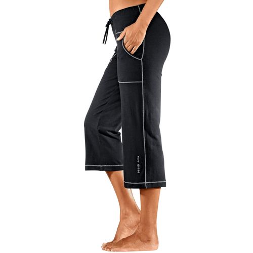 Caprihose H.I.S, Damen, Gr. 40/42, N-Gr, schwarz, Strick, Obermaterial: 95% Baumwolle, 5% Elasthan, unifarben, casual, 3/4-Länge, Hosen, mit geradem Bein, Loungeanzug