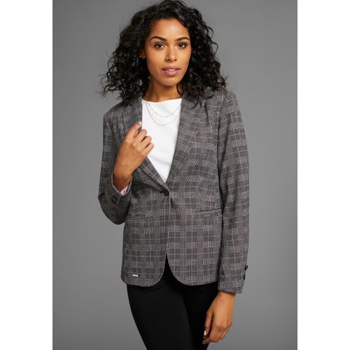 Kurzblazer LAURA SCOTT, Damen, Gr. 48, braun (braun, kariert), Obermaterial: 78% Polyester, 18% Viskose, 4% Elasthan. Futter: 100% Polyester, kariert, feminin, figurbetont, Blazer, in trendigem Karolook, NEUE KOLLEKTION