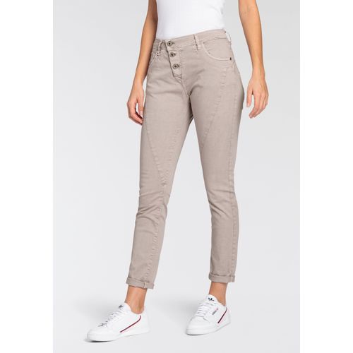 Röhrenhose PLEASE JEANS Gr. M (38), N-Gr, beige (chinchilla beige) Damen Hosen Mit besonderer Knöpfung