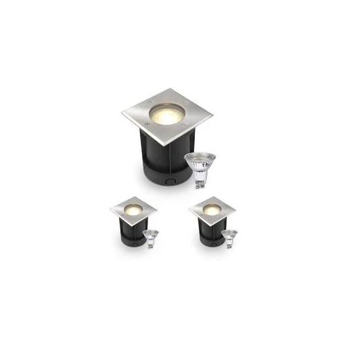 LED Bodeneinbaustrahler eckig Edelstahl 230V IP67 - Leuchtmittel: GU10 5W 2700K ...