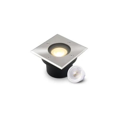 LED Bodeneinbaustrahler flach eckig Edelstahl 230V IP67 - Leuchtmittel: 5W 2700K...