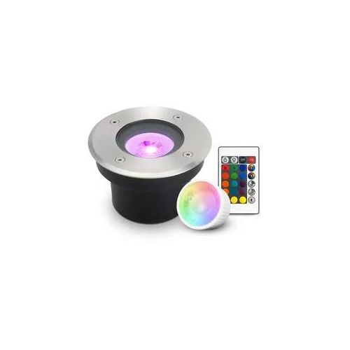 LED Bodeneinbaustrahler FLACH rund Edelstahl 230V IP67 - Leuchtmittel: 5W RGB+CC...