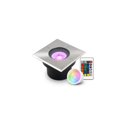 LED Bodeneinbaustrahler flach eckig Edelstahl 230V IP67 - Leuchtmittel: 5W RGB+C...