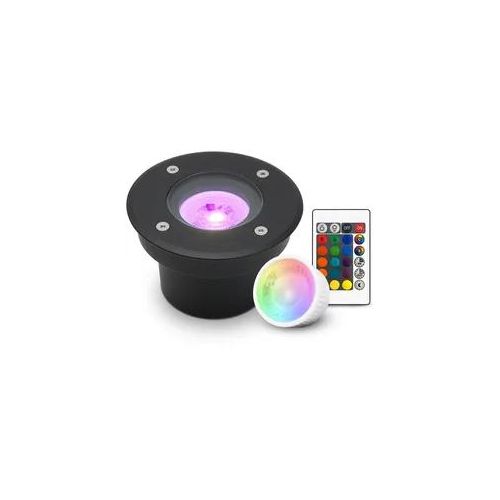 LED Bodeneinbaustrahler Schwarz FLACH rund 230V IP67 - Leuchtmittel: 5W RGB+CCT ...