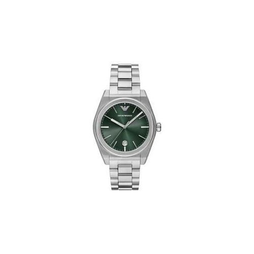 Quarzuhr EMPORIO ARMANI Armbanduhren silberfarben (silberfarben-grün) Herren Armbanduhr, Herrenuhr, Edelstahlarmband, analog, Tag