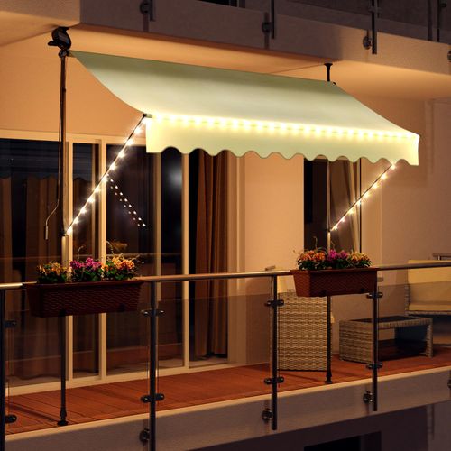 LED - Markise mit Kurbel 350cm Breit Klemmmarkise Balkonmarkise Sonnenschutz Terrasse Balkon - 350x150cm - creme