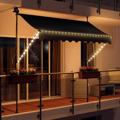LED - Markise mit Kurbel 250cm Breit Klemmmarkise Balkonmarkise Sonnenschutz Terrasse Balkon - 250x150cm - anthrazit