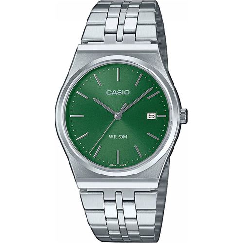 Quarzuhr CASIO TIMELESS COLLECTION Armbanduhren silberfarben (edelstahlfarben-grün) Damen Armbanduhr, Herrenuhr, Damenuhr, analog, Datum