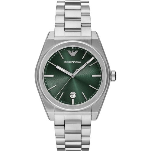 Quarzuhr EMPORIO ARMANI Armbanduhren silberfarben (silberfarben-grün) Herren Armbanduhr, Herrenuhr, Edelstahlarmband, analog, Tag