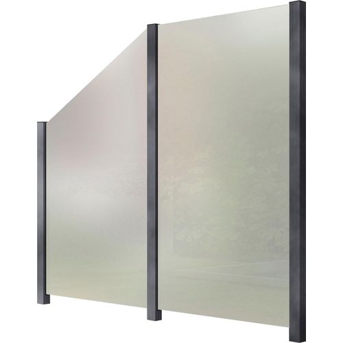 Zaun STAKET PRO, grau, Pfosten: 3 St., Aluminium, Glas, Zaunelemente, Glaszaun, Gesamtlänge: 2,212 m, 3 Pfosten, Topseller