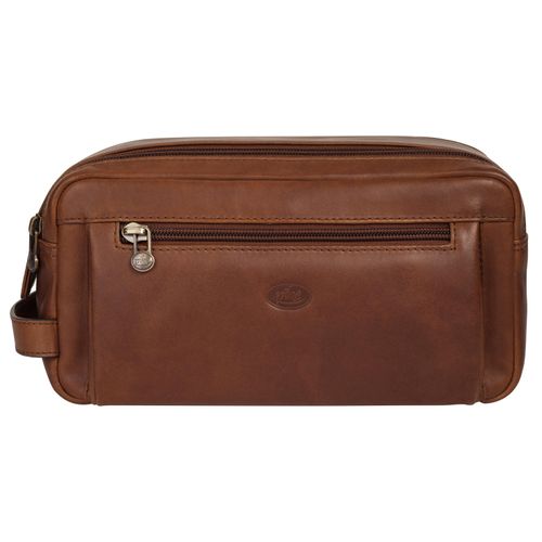 Kulturbeutel PIKÉ, Gr. B/H/T: 26cm x 13cm x 12cm onesize, braun, Leder, leicht glänzend, unifarben, Taschen Kulturbeutel, echt Leder